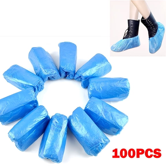 GJX 2026 New 100Pcs Shoe Covers Disposable Non Slip Waterproof Extra Large Disposable Plastic Boot Covers Disposable for Indoors for Hospital,Home,Laboratory,Cleanroom,Office