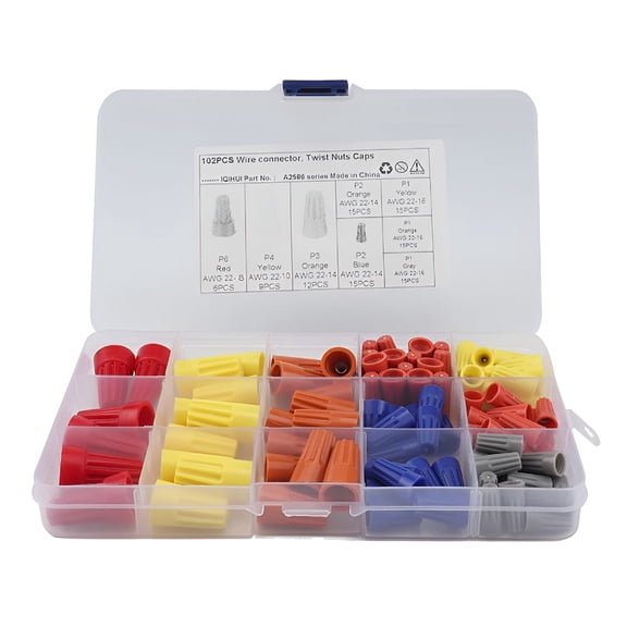 GJX 2026 New 102Pcs Electrical Wire Connectors Assortment Set with Screw Terminals and Spring Insert Nuts Caps for Auto and Home Wiring for Home,Auto,Electrical