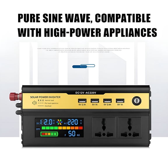 GJX 2026 New 12000W Sine Wave Inverter High Power Car Inverter Solar Inverter 12V/24V-220V for Car,Rv,Boat,Solar System,Home Backup,Outdoor Power