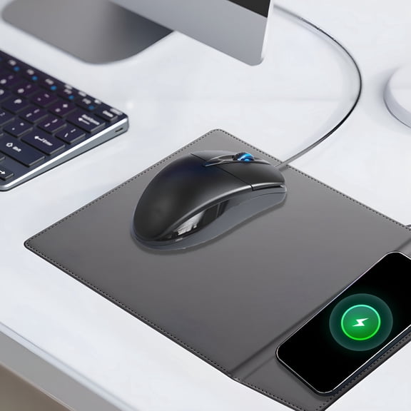 GJX 2026 New 15W Fast Charging Multifunction Wireless Mouse Pad with Phone Stand,Synthetic Leather,Foldable Office Desk Accessory,Mouse Pad with Wireless Charging Compatible with Smart Devices