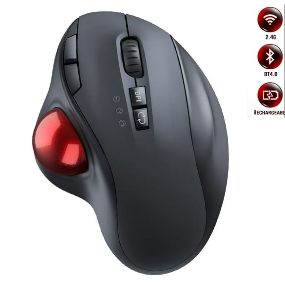 GJX 2026 New 2.4G+Bluetooth Trackball Mouse Rechargeable Gaming Mouse for Mac Windows Creative Professional Cad Drawing Game Mice for Office,Gaming,Design,Home