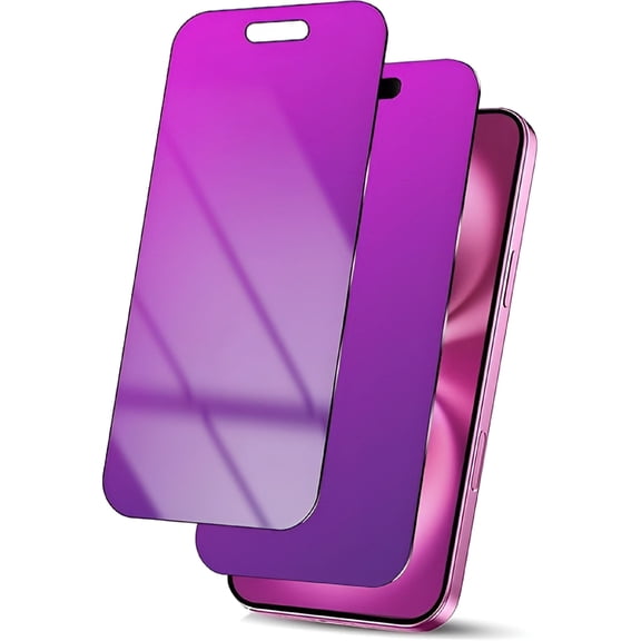 GJX 2026 New 2 Pack Gradient Tempered Glass Privacy Screen Protector 25 Anti-Spy Anti Blue Light Anti-Scratch Film with Installation Frame(6.1 Inch Purple)