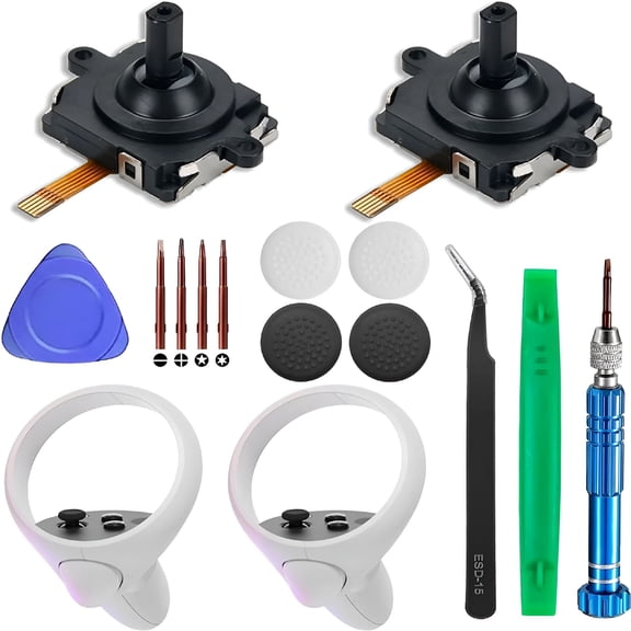 GJX 2 Pack Joystick Replacement for Quest 2/3 Controller,14 in One Replacement Joystick Analog Thumb Stick Repair Kit for Accessories