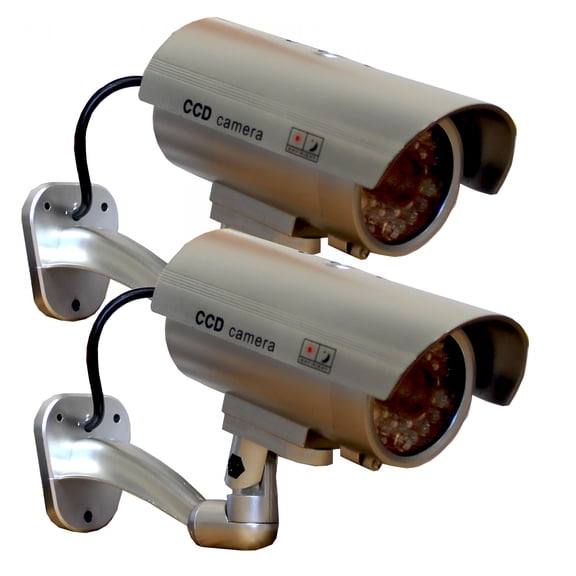 GJX 2026 New 2 Pack-Outdoor Dummy Fake Security Camera with Infrared Leds Blinking Light,Silver for Home Security,Office Surveillance,Parking Lots,Property Protection.