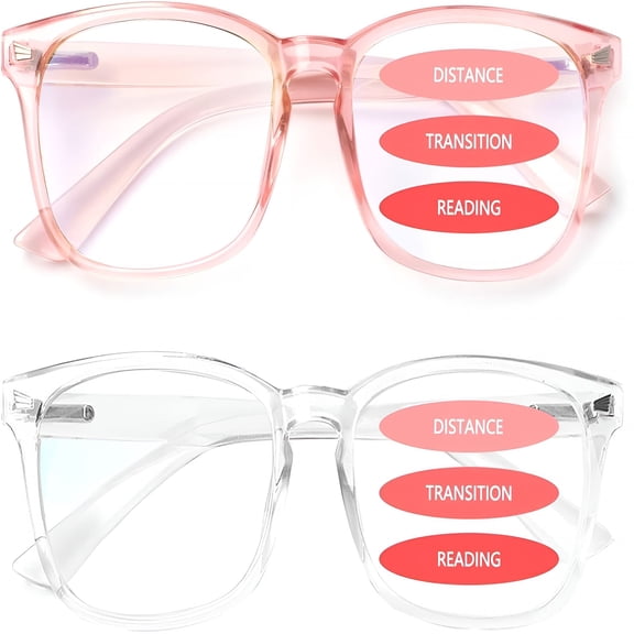 GJX 2026 New 2-Pack Progressive Multifocal Computer Glasses Women Men Blue Light Blocking Reading Glasses Spring Hinge Readers Blue Light Reading Glasses Men(1Pink 1 Transparent,2.5)