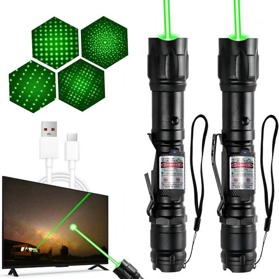 GJX 2026 New [2 Packs] Rechargeable Green Laser Pointer High Power Green Beam Light Long Distance Range for Tv/Led/Lcd Screens Tactical Flashlights Presentation Office/Outdoors/Astronomic