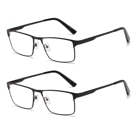 GJX 2026 New 2 Pairs of Mens Classic Rectangle Reading Glasses +2.5,Metal Black Spring Hinges Classic Hd Rimmed Readers 2.5