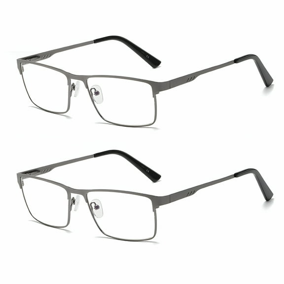 GJX 2026 New 2 Pairs of Mens Classic Rectangle Reading Glasses +5.0,Metal Gunmetal Spring Hinges Classic Hd Rimmed High Power Readers 5.0 for Reading,Computers,Studying,Office,Home