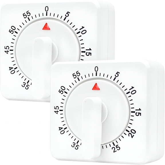 GJX 2026 New 2 Pcs Kitchen Timer with Alarm : Square 60 Minute Mechanical Visual Cooking,Time Management Tools Hour Manual Countdown Timer for Baking,Exercise Auto Off No Batteries Required White