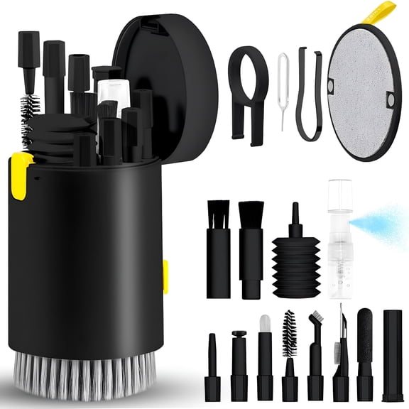 GJX 2026 New 20 in 1 Keyboard&Electronics Cleaning Kit Multi-Tool for Phones Tablets Computers Pc Tv&Camera Includes Retractable Brush Keycap Remover Flocking Sponge Earbud Cleaner Pen Screen Cleaner
