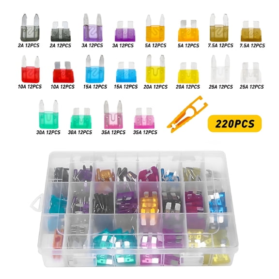 GJX 2026 New 220Pc Car Fuses Assortment Kit Standard&Mini Size(2A/3A/5A/7.5A/10A/15A/20A/25A/30A/35A),Replacement Fuses for Car/Rv/Truck/Motorcycle/Boat