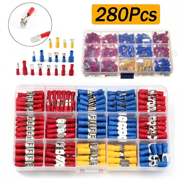 GJX 2026 New 280Pcs Assorted Crimp Spade Terminal Insulated Electrical Wire Connector Kit Set for Car, Boat, Rv, Home, Electronics, Appliances