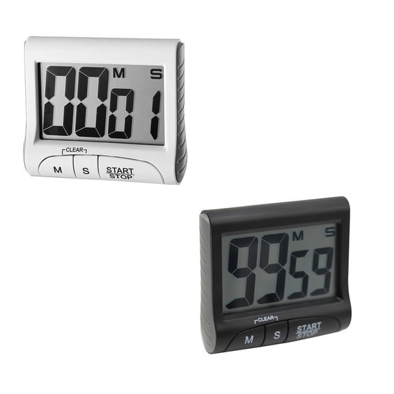 GJX 2026 New 2Pcs Timer Simple Yet Powerful Timer Outlet Large Screen Design Shot Timer for Kitchen Workout Study Black & White
