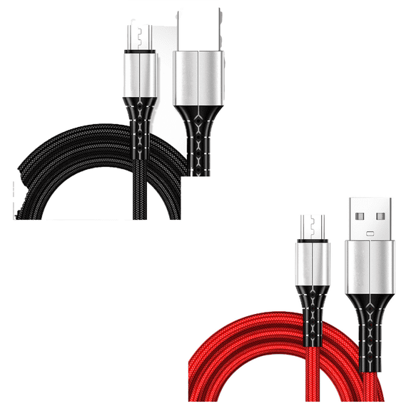 GJX 2026 New 2Pcs Usb Cable Fast Charging Android Charger Cable for Home Office Car Micro Usb Cable with Data Transfer Capability Red and Black