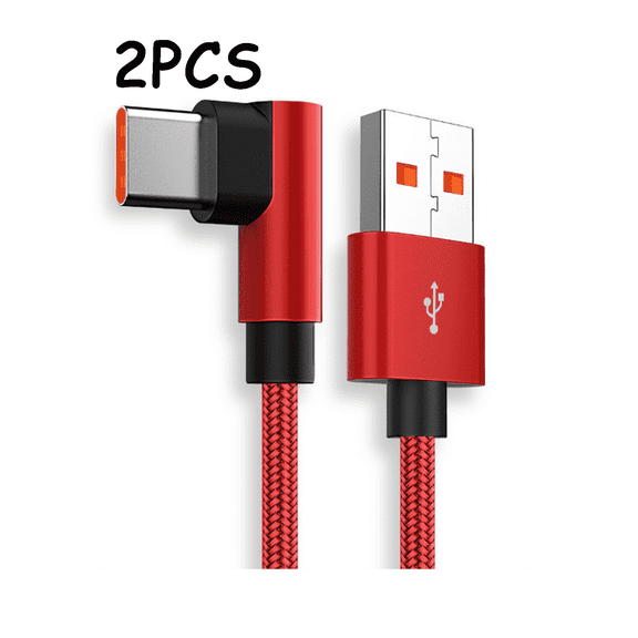 GJX 2026 New 2Pcs Usb Cable High-Speed Charging Usb Type C Cable Right Angle 90 Elbow Nylon Braided Micro Usb Cable Red for Gaming Charging Data Transfer Travel Home Use