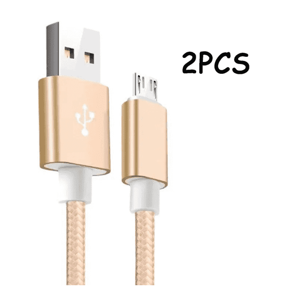 GJX 2026 New 2Pcs Usb Cable Nylon Braided Android Charger Cable Super Fast Micro Usb Cable with Data Transfer Capability for Home Office Travel Gold 9Ft