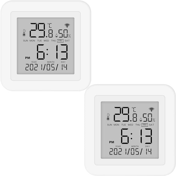 GJX 2026 New 2Pcs Wifi Thermometer Electronic Display Interface Temperature Sensor Smart Wifi Connection Multifunctional Application Humidity Meter for Home Kitchen Greenhouse