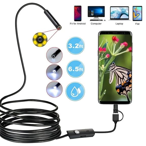 GJX 2026 New 3.3Ft Usb Endoscope Compatible with Android Phone,7Mm Borescope Snake Inspection Camera with Type-C and Usb,Semi-Rigid Cord with 6 Led Lights