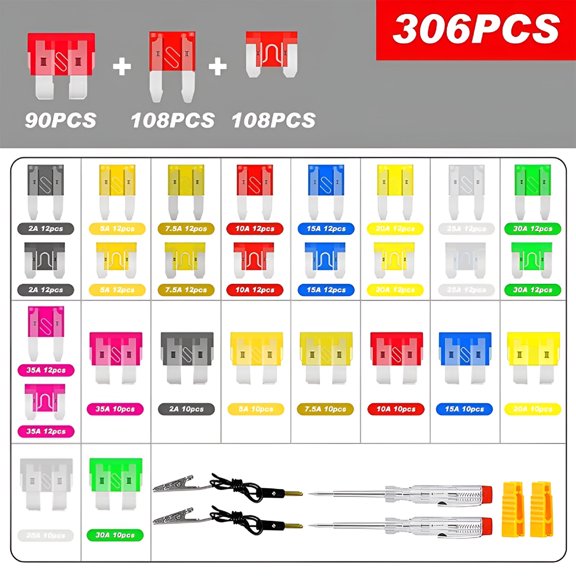 GJX 2026 New 306Pcs Car Fuse Assortment Kit with Circuit Tester for Easy Identification and Protection Auto Fuses Assortment Kit