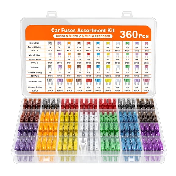 GJX 2026 New 360Pcs Car Fuse Assortment Kit,160 Mini Blade Fuses Automotive + 90 Standard Auto Fuses + 50 Micro Fuse + 60 Micro  for Rv/Truck/Motorcycle(2A 3A 5A 7.5A 10A 15A 20A 25A 30A 35A 40A)