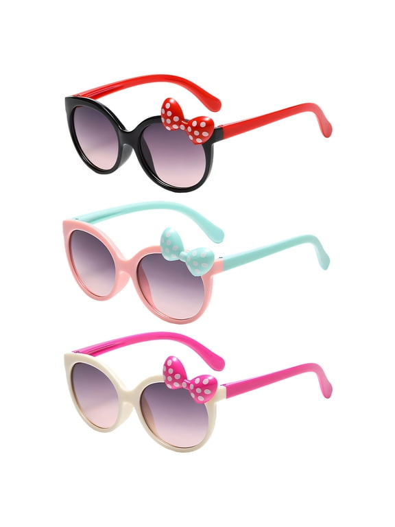 2026 New 3Pcs Baby Sunglasses,Cartoon Cute Style Toddler Sunglasses Age 2-4,Bowknot Little Princess Shape Infant Sunglasses,Style1
