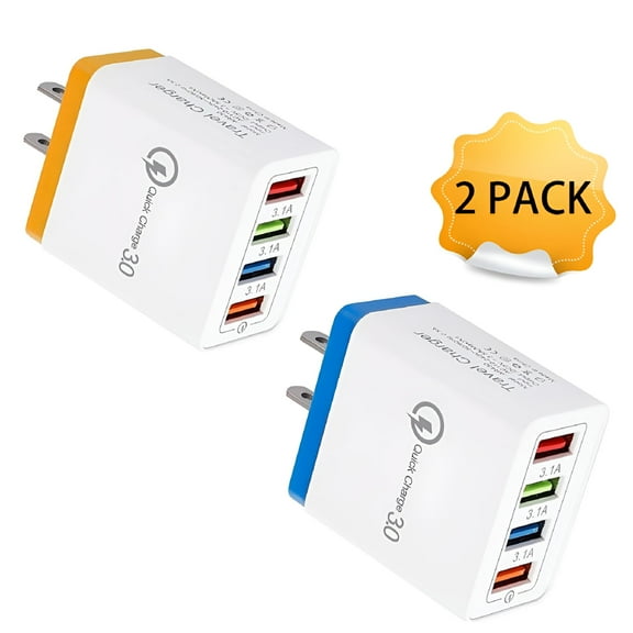 GJX 2026 New 4 Multi-Port Fast Quick Charge Wall Charger Usb A Plug Power White Usb Hub-2 Pack for Home,Office,Travel,Charging Multiple Devices,Workplace,Electronics Setup