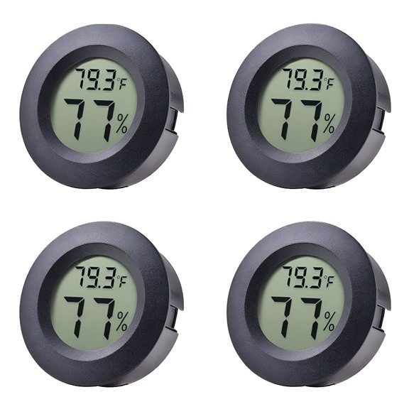 GJX 2026 New 4-Pack Mini Hygrometer Thermometer Fahrenheit Or Celsius Meter Digital Lcd Monitor Indoor Room Round Humidity Temperature Gauge for Humidors Home Greenhouse