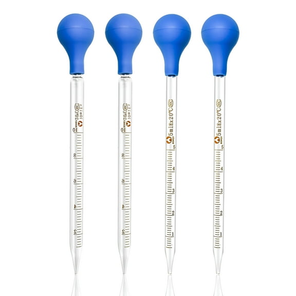 GJX 2026 New 4 Pieces Glass Pipette 10Ml 5Ml Glass Graduated Pipettes Dropper with Big Rubber Cap Dropping Lab Pipette Transfer for Liquid Essential Oil for Lab,Chemistry,Diy,Aromatherapy