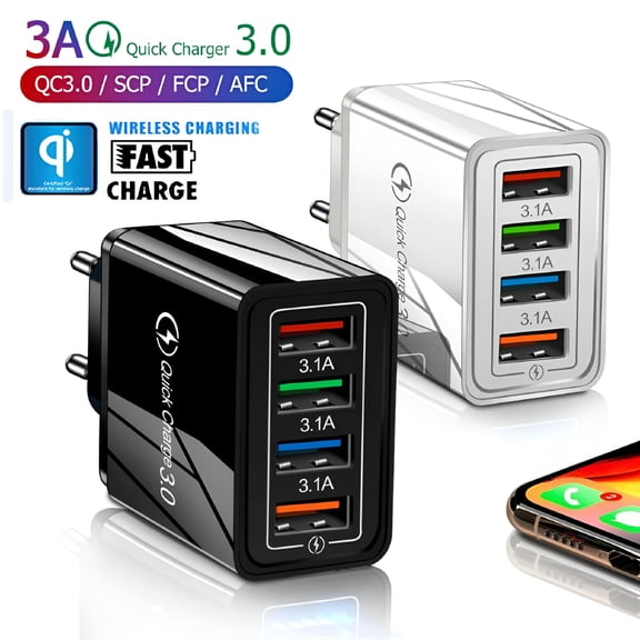 GJX 2026 New 4 Ports Fast Quick Charging Usb Hub Wall Charger Power Adapter Eu/Us Plug,For Home,Office,Travel,Electronics,Mobile Devices