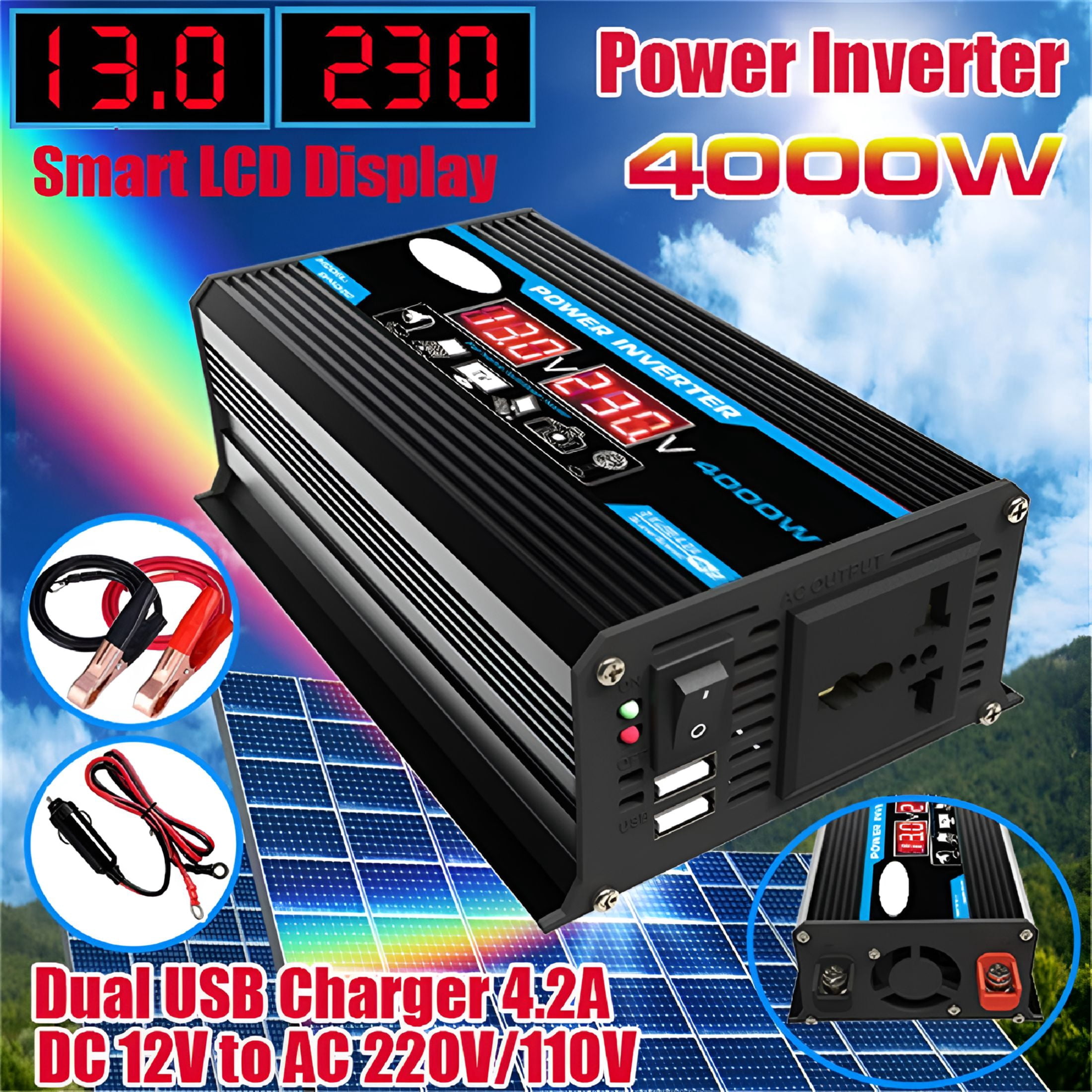 GJX 2026 New 4000 Watt Pure Sine Wave Power Inverter Dc 12V to Ac 120V ...