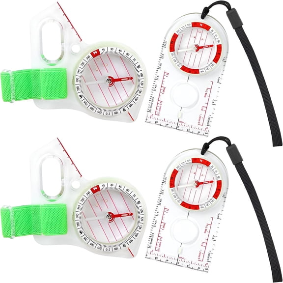 GJX 2026 New 4Pcs Compass Hiking Survival,Comfortable to Wear Compass for Kids,Multi-Angle Adjustment Military Gear,Mixing1