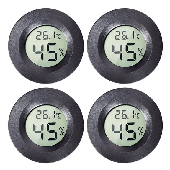 GJX 2026 New 4Pcs Mini Hygrometer Thermometer Digital Lcd Monitor Humidity Meter Gauge Temperature for Reptile Plant for Reptiles,Plants,Terrarium,Greenhouse,Vivarium (Black)