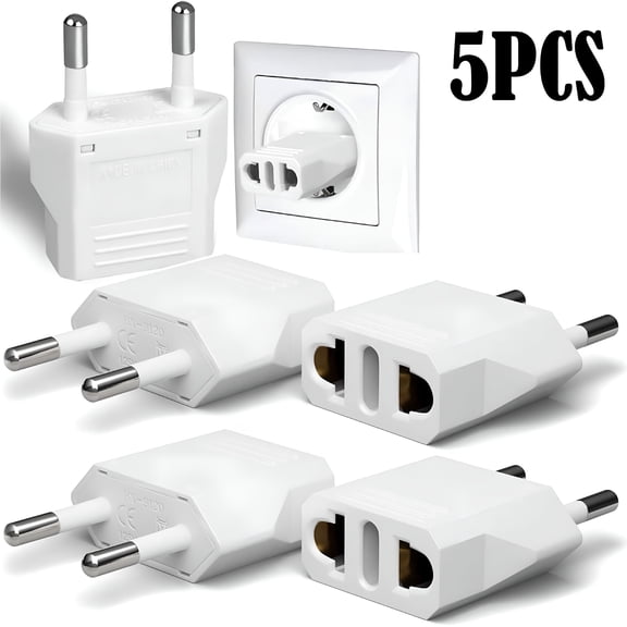 GJX 2026 New 5 Pack European Travel Plug Adapter,Us to Europe Adapter Type C Outlet Converter,Power Plug,White for Travel,Home,Office,Gift
