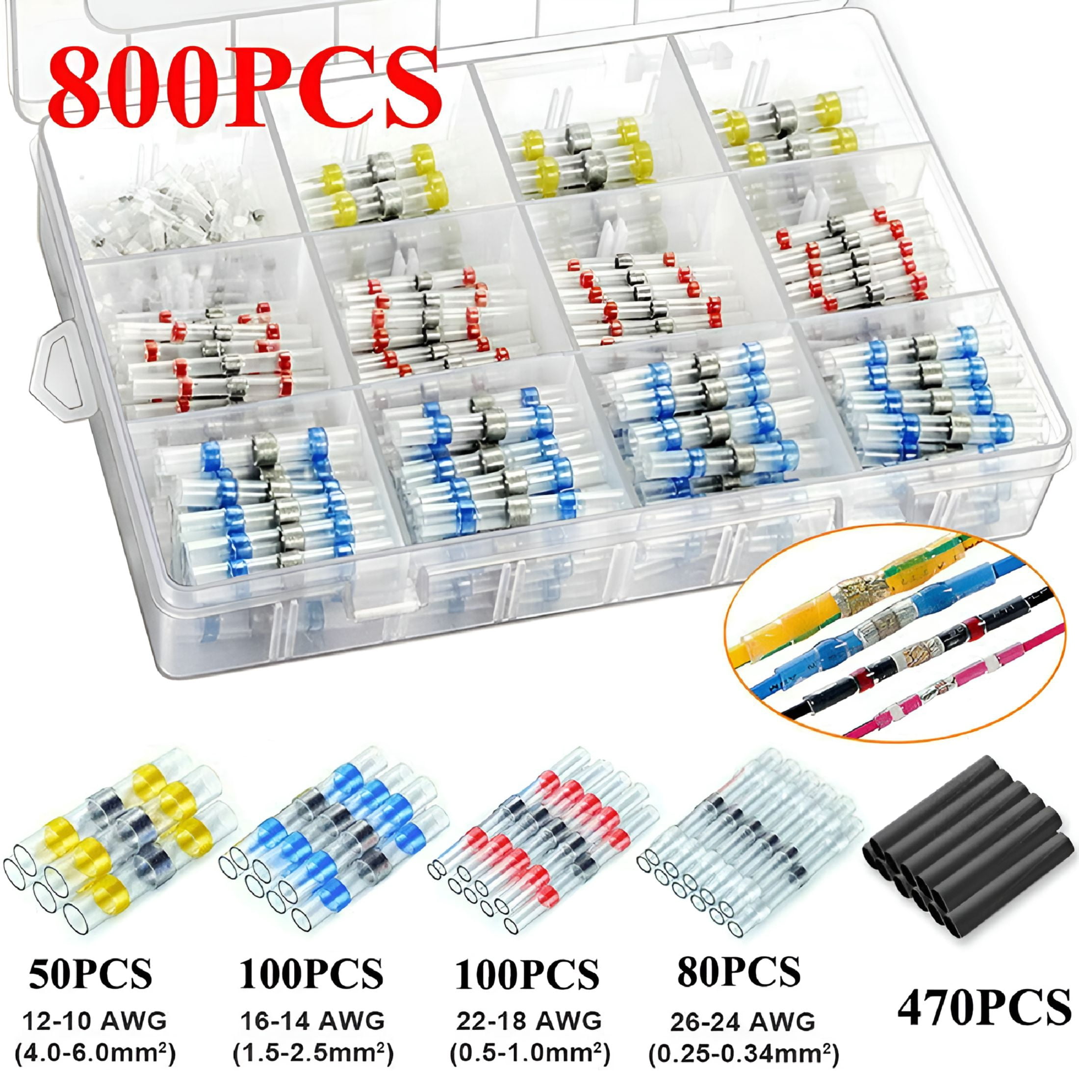 GJX 2026 New 50/800Pcs Solder Seal Sleeve Heat Shrink Wire Connectors Terminals Waterproof for Electrical Repairs, Automotive Wiring, Marine Projects, Diy Electronics, Home Wiring, Outdoor Use