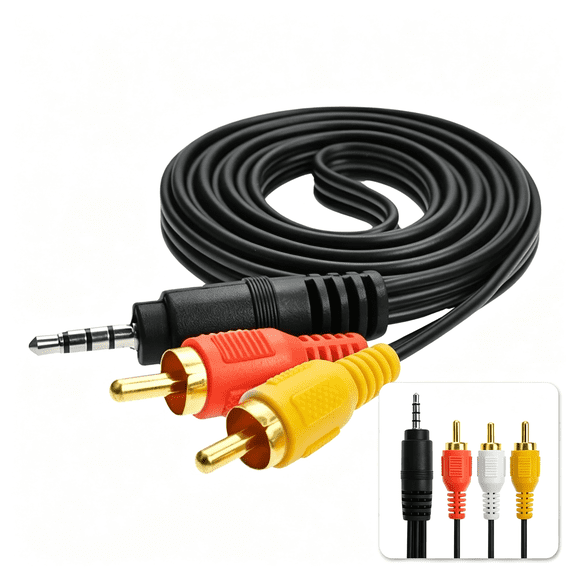GJX 2026 New 5Ft Cable Av 3.5Mm A/V Plug to 3 Rca Audio Video Tv Cable Cord Lead for Tv,Dvd,Projector,Gaming Console,Media Player,Home Theater