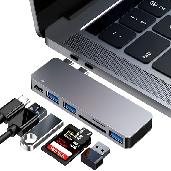 GJX 2026 New 6 Ports Usb 3.0 Hub with Tf/Sd Card Reader and Pd 100W for Laptops,Desktops,Data Transfer,Photo/Video Editing,File Storage,Office Use,Travel,Tech Setups