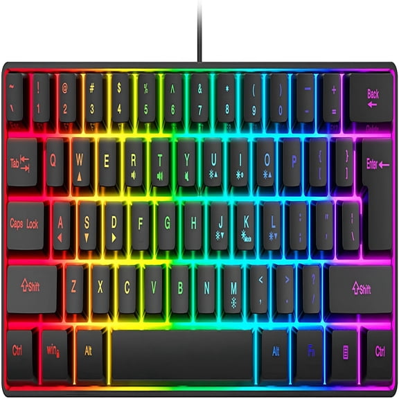 GJX 2026 New 60% Wired Gaming Keyboard,Rgb Backlit Ultra-Compact Mini Keyboard,Waterproof Mini Compact 61 Keys Keyboard for Pc/Mac for Gaming,Office,Home Use(Black)