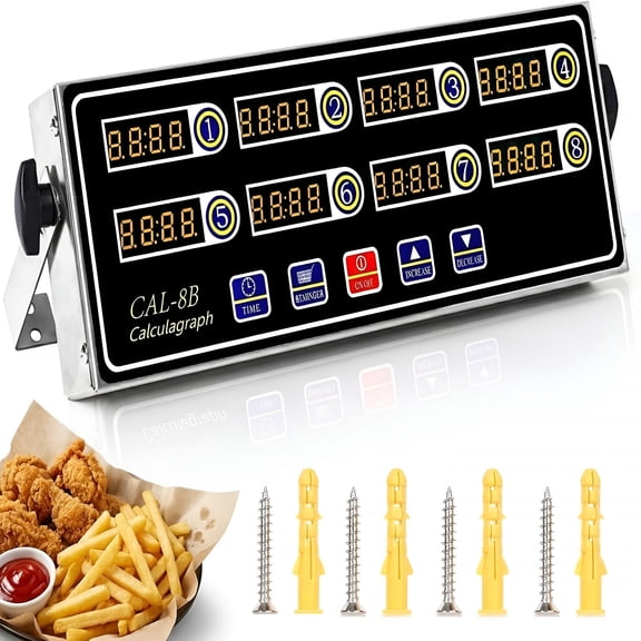 GJX 2026 New 8-Channel Kitchen Timers for Cooking,Commercial Digital Timer with Independent Countdown Timers,Adjustable Volume,Stainless Steel Cooking Timer for Food Fryer,Restaurants,Baking