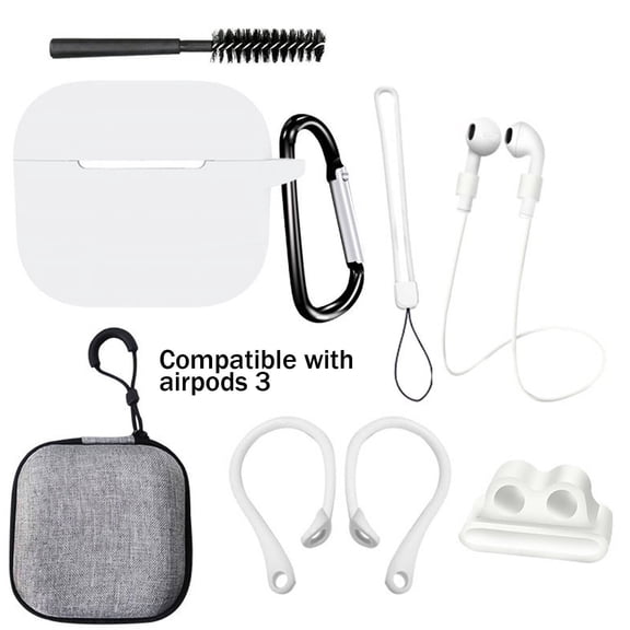 GJX 2026 New 8 Pcs Headphone Case Anti-Loss Strap and Clip for Airpods 3Rd Generation Case Comprehensive 8 in 1 Maximum Protection for Airpod Case for Travel Work Home White