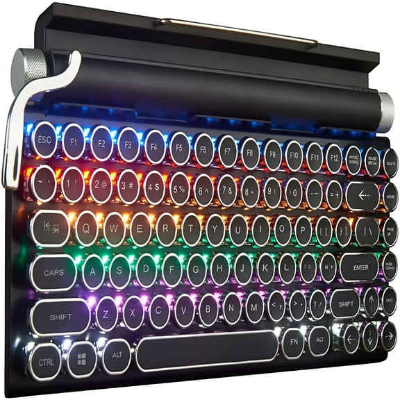 GJX 2026 New 83-Key Typewriter Keyboard,Retro Style Wireless Bluetooth Keyboard Classical Punk Round Keys Led Backlight Mechanical Keyboard,For Office,Home,Gaming,Study Black