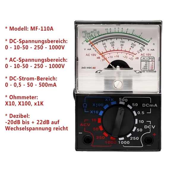 GJX 2026 New Ac/Dc 1000V/250Ma Voltmeter Ammeter Ohmmeter Analog Multimeter Tester for Electronics Repair, Electrical Testing, Diy Projects, Laboratory Use