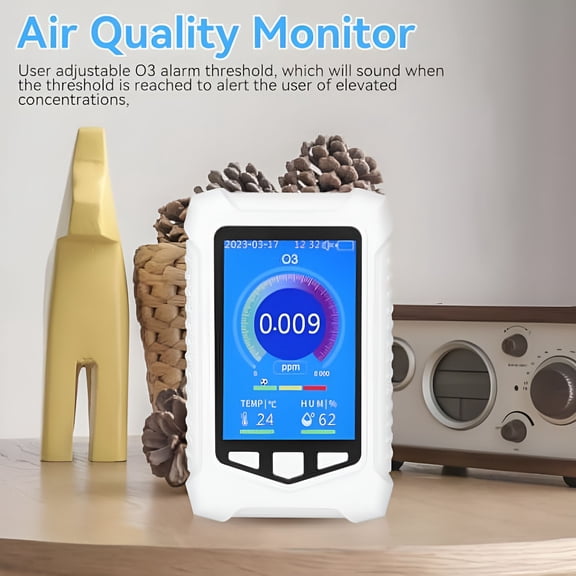 GJX 2026 New Air Quality Monitor,3 in 1 Ozone Meter Monitor Indoor O3 Gas Detector with Temperature&Humidity Meter,Handheld Usb Charging Sensitive Air Quality Pollution Monitor