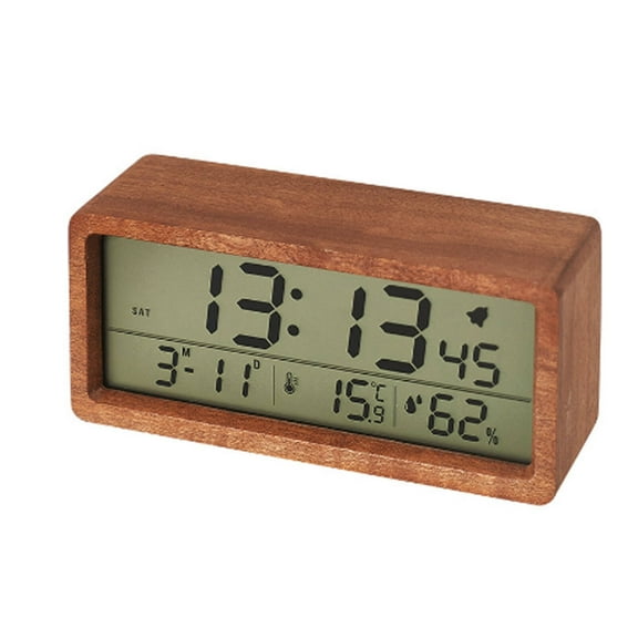 GJX 2026 New Alarm Clock Wooden Digital Clock with Snooze Function 6 in 1 Bedside Clock with Temperature & Humidity Display and Backlight Feature Forbedroom Office Study Living Room