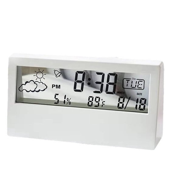GJX 2026 New Alarm Clocks for Bedrooms Weather Condition Indication Digital Clock Weather Temp Humidity Display Clock for Bedroom for Home Office Study White