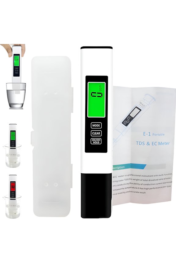 4-in-1 Digital TDS Meter Water Quality Tester, 0-9990 PPM EC Temp Reader for Drinking Tap Well Pool Aquarium, Portable Purity Monitor with Backlit LCD, White