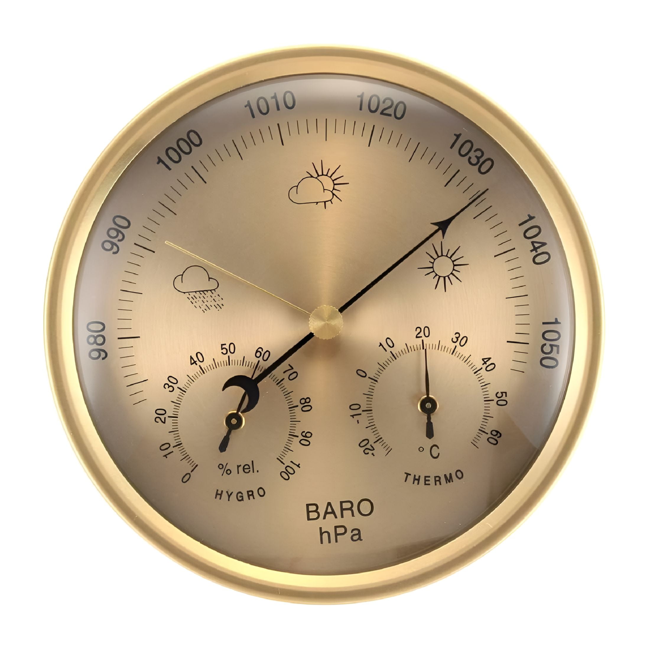 GJX 2026 New Analog Weather Station 3 in 1 Stainless Steel 132 Mm Barometer Thermometer Hygrometer for Home,Office,Study Gold