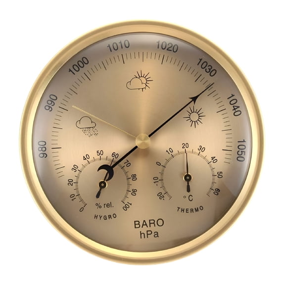 GJX 2026 New Analog Weather Station 3 in 1 Stainless Steel 132 Mm Barometer Thermometer Hygrometer for Home,Office,Study Gold