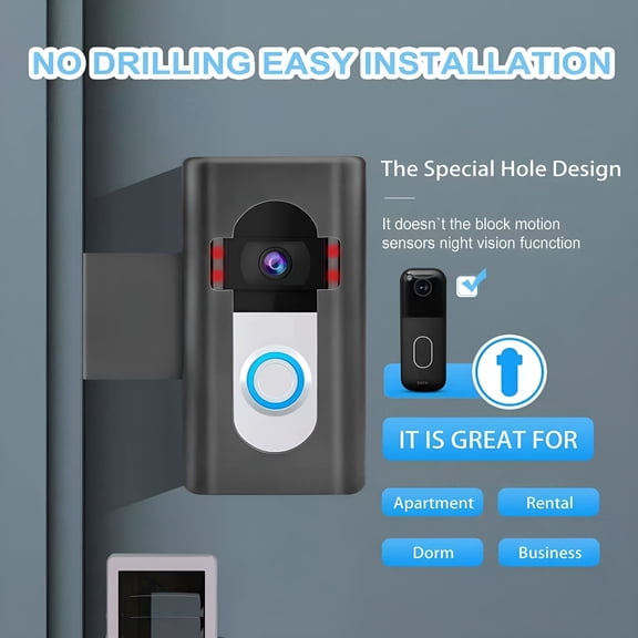 GJX 2026 New Anti-Theft Video Doorbell Door Mount,Doorbell No-Drill Mount Fit for Most Video Doorbell,Doorbell Holder for Apartment Door,For Video Doorbell 1/2/3/3 Plus/4/Pro/2021(Black)