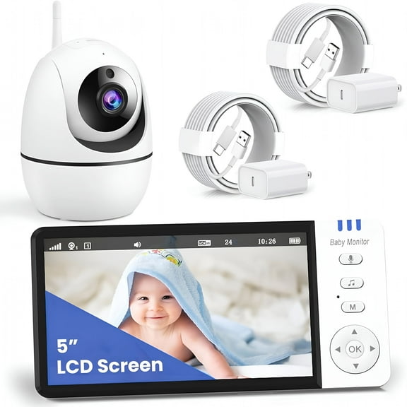 GJX 2026 New Baby Monitor Camera with 360 Degree Rotation,1080P&720P Display,Baby Monitor with Camera&Audio,Wireless Camera for Night Vision,4X Pan-18 Hours Vox Mode,Temperature Sensor,No Wifi