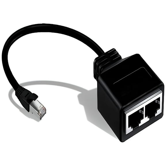 GJX 2026 New Black Ethernet Splitter Male to Dual Female Connector for Versatile Lan Setup for Home Networking,Office Connections,Multiple Device Setup,Internet Sharing
